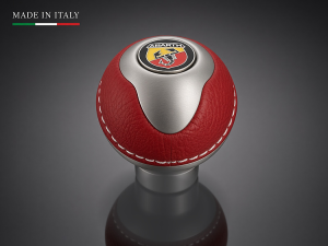 FIAT 500 Gear Shift Knob - Black Italy - Silver Base/ Red Leather Top + ABARTH Logo 