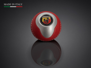 FIAT 500 Gear Shift Knob - Black Italy - Silver Base/ Red Leather Top + ABARTH Logo 