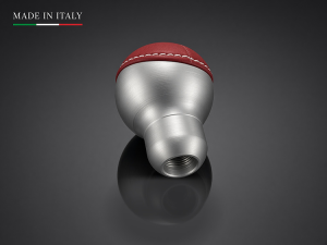 FIAT 500 Gear Shift Knob - Black Italy - Silver Base/ Red Leather Top + ABARTH Logo 