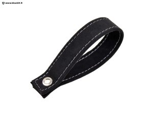 FIAT 500 Trunk Handle / Pull Strap - Black Italy - Black Alcantara w/ White Stitch