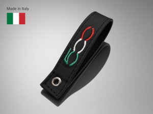 FIAT 500 Trunk Handle / Pull Strap - Black Italy - Black Leather w/ 500 Logo in Italian Colors FIAT 500 Trunk Handle / Pull Strap - Black Italy - Black Leather w/ 500 Logo in Italian Colors