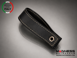 FIAT 500 Trunk Handle / Pull Strap - Black Italy - Black Leather w/ Yellow Stitch
