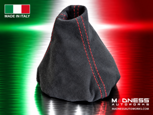 FIAT 500 Gear Shift Boot - Black Italy - Alcantara - Black w/ Red Stitching 