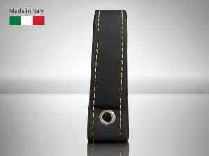 FIAT 500 Trunk Handle / Pull Strap - Black Italy - Black Leather w/ Yellow Stitch