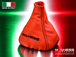 FIAT 500 Gear Shift Boot - Black italy - Red Leather w/ Black Stitching + MADNESS Logo