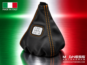 FIAT 500 Gear Shift Boot - Black Italy - Black Leather w/ Orange & Gear Shift Pattern 