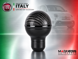 FIAT 500 Gear Shift Knob - Black Italy - Carbon Fiber Top/ Black Base and Black Side Stripe