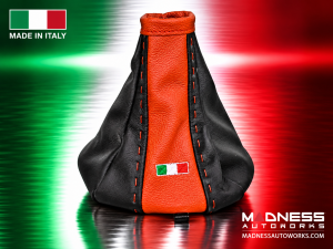 FIAT 500 Gear Shift Boot - Black Italy - Black and Red Leather - Tuxedo Design w/ Italian Flag