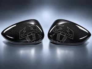 FIAT 500 Mirror Covers - Carbon Fiber - White Scorpion Outline - Carbon Connoisseur