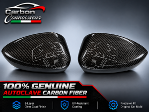 FIAT 500 Mirror Covers - Carbon Fiber - White Scorpion Outline - Carbon Connoisseur