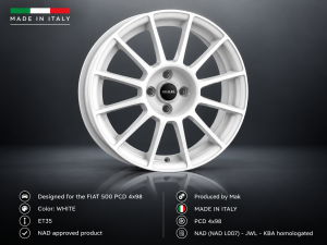 FIAT 500 Custom Wheels (4) - Mak - Havalon - OEM Replica - 17" - White FIAT 500 Custom Wheels (4) - Mak - Havalon - OEM Replica - 17" - White