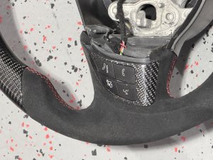 FIAT 124 Custom Steering Wheel - Carbon Fiber - Flat Top/ Flat Bottom w/ Italian Stripe - Perforated Leather