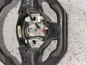 FIAT 124 Custom Steering Wheel - Carbon Fiber - Flat Top/ Flat Bottom w/ Italian Stripe - Perforated Leather