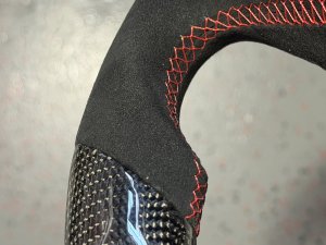 FIAT 124 Custom Steering Wheel - Carbon Fiber - Flat Top/ Flat Bottom w/ Italian Stripe - Perforated Leather