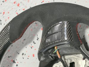 FIAT 124 Custom Steering Wheel - Carbon Fiber - Flat Top/ Flat Bottom w/ Italian Stripe - Perforated Leather