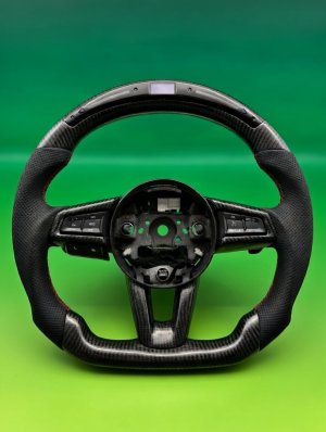 FIAT 124 Custom Steering Wheel - Carbon Fiber - Flat Bottom - Black Perforated Leather w/ LED Display