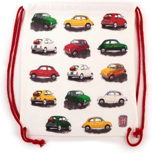 Canvas Bag - Drawstring - Classic White Fiat 500 Repeat
