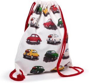 Canvas Bag - Drawstring - Classic White Fiat 500 Repeat