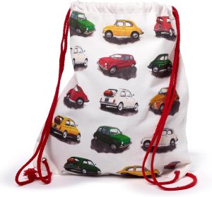 Canvas Bag - Drawstring - Classic White Fiat 500 Repeat