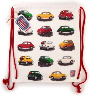 Canvas Bag - Drawstring - Classic White Fiat 500 Repeat