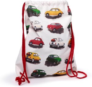 Canvas Bag - Drawstring - Classic White Fiat 500 Repeat