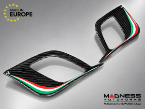FIAT 500 Front Side Air Duct Diffuser Set - Carbon Fiber - Italian Racing Stripe w/ White Scorpion - NA Model