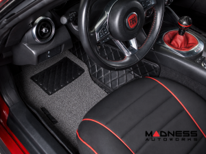 FIAT 124 Floor Mats - All Weather - Rubber Woven Carpet - Black + Grey