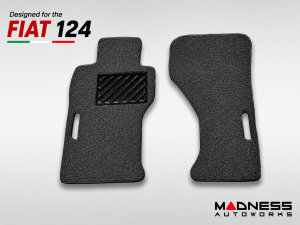 FIAT 124 Floor Mats - All Weather - Rubber Woven Carpet - Black + Grey