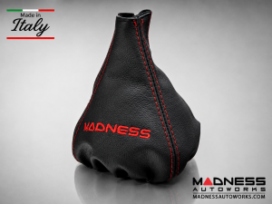 FIAT 500 Gear Shift Boot - Black Italy - Black Leather w/ Red Stitching + MADNESS Logo