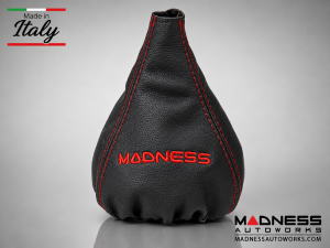 FIAT 500 Gear Shift Boot - Black Italy - Black Leather w/ Red Stitching + MADNESS Logo