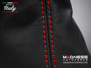 FIAT 500 Gear Shift Boot - Black Italy - Black Leather w/ Red Stitching + MADNESS Logo