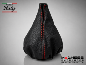FIAT 500 Gear Shift Boot - Black Italy - Black Leather w/ Red Stitching + MADNESS Logo