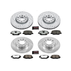 Fiat 500X Brake Kit - Front + Rear - PowerStop - Drilled & Slotted Rotors + Carbon-Fiber Ceramic Pads 