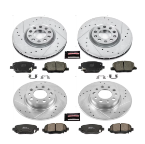 Fiat 500X Brake Kit - Front + Rear - PowerStop - Z23 Evolution Sport Drilled & Slotted Rotors + Carbon-Fiber Ceramic Pads 