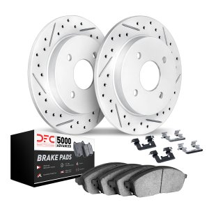 Fiat 500 Brake Kit - Rear - R1 Concepts - Drilled & Slotted Rotors + 5000 Advanced Brake Pads + Hardware - silver-gray