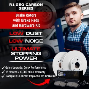 Fiat 500X Brake Kit - Front - R1 Concepts - Carbon Coated Rotors + Euro Ceramic Pads - `15-`23