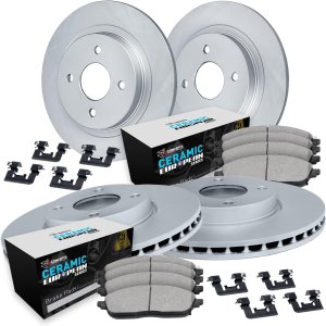 Fiat 500 Brake Kit - Front + Rear - R1 Concepts - Geo-Carbon Series Rotors + Euro Ceramic Pads - `12-`19