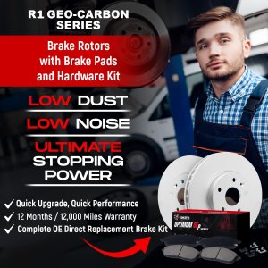 Fiat 500 Brake Kit - Front - R1 Concepts - Carbon Coated Slotted Rotors + Optimum OE Pads - `12-`19