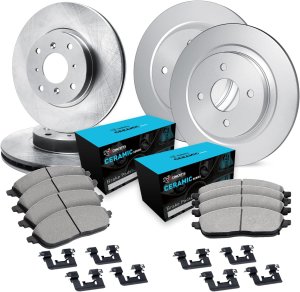 Fiat 500 Brake Kit - Front + Rear - R1 Concepts - eLine Series Blank Rotors + Ceramic Pads