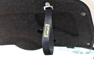 FIAT 500 Trunk Handle / Pull Strap - Sabelt - Black w/ Yellow Sabelt Logo