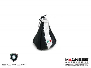 FIAT 500 Gear Shift Boot - Black Italy - Black & White Leather - Tuxedo Design w/ Italian Flag