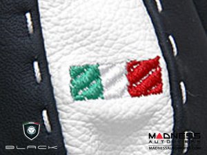 FIAT 500 Gear Shift Boot - Black Italy - Black & White Leather - Tuxedo Design w/ Italian Flag