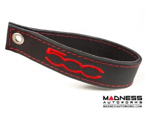 FIAT 500 Trunk Handle / Pull Strap - Black Italy - Black w/ Red Stitch + Red 500 Logo