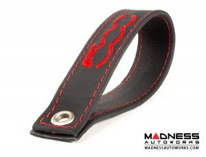 FIAT 500 Trunk Handle / Pull Strap - Black Italy - Black w/ Red Stitch + Red 500 Logo