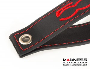 FIAT 500 Trunk Handle / Pull Strap - Black Italy - Black w/ Red Stitch + Red 500 Logo