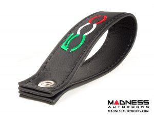 FIAT 500 Trunk Handle / Pull Strap - Black Italy - Black w/ Black Stitch + 500 Logo in Italian Colors