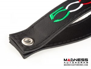 FIAT 500 Trunk Handle / Pull Strap - Black Italy - Black w/ Black Stitch + 500 Logo in Italian Colors