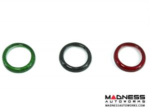 FIAT 500 Dashboard Button Trim Kit - Carbon Fiber - Green/ Black/ Red FIAT 500 Dashboard Button Trim Kit - Carbon Fiber - Green/ Black/ Red