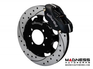 FIAT 124 Spider Brake Conversion Kit - Front - Wilwood - Dynalite 4 Piston - Black Calipers /  SRP Drilled + Slotted Rotors