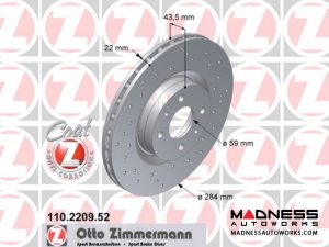 FIAT 500 Brake Rotors (2) - Front - Zimmermann - Sport Cross Drilled